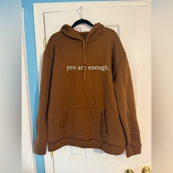 Tops - Brown Hoodie with Inspirational Text